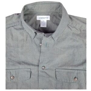 Claiborne Mens Button Up Shirt Long Sleeve Checkered Casual Medium